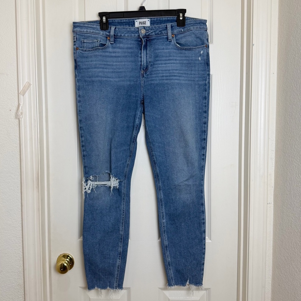 PAIGE Verdugo Ankle Blue Distressed Crop Skinny Jeans - Picture 2 of 7